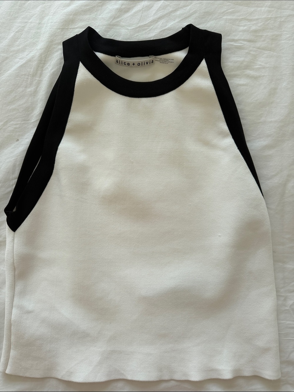 Alice + Olivia White Tank Top with Black Trim